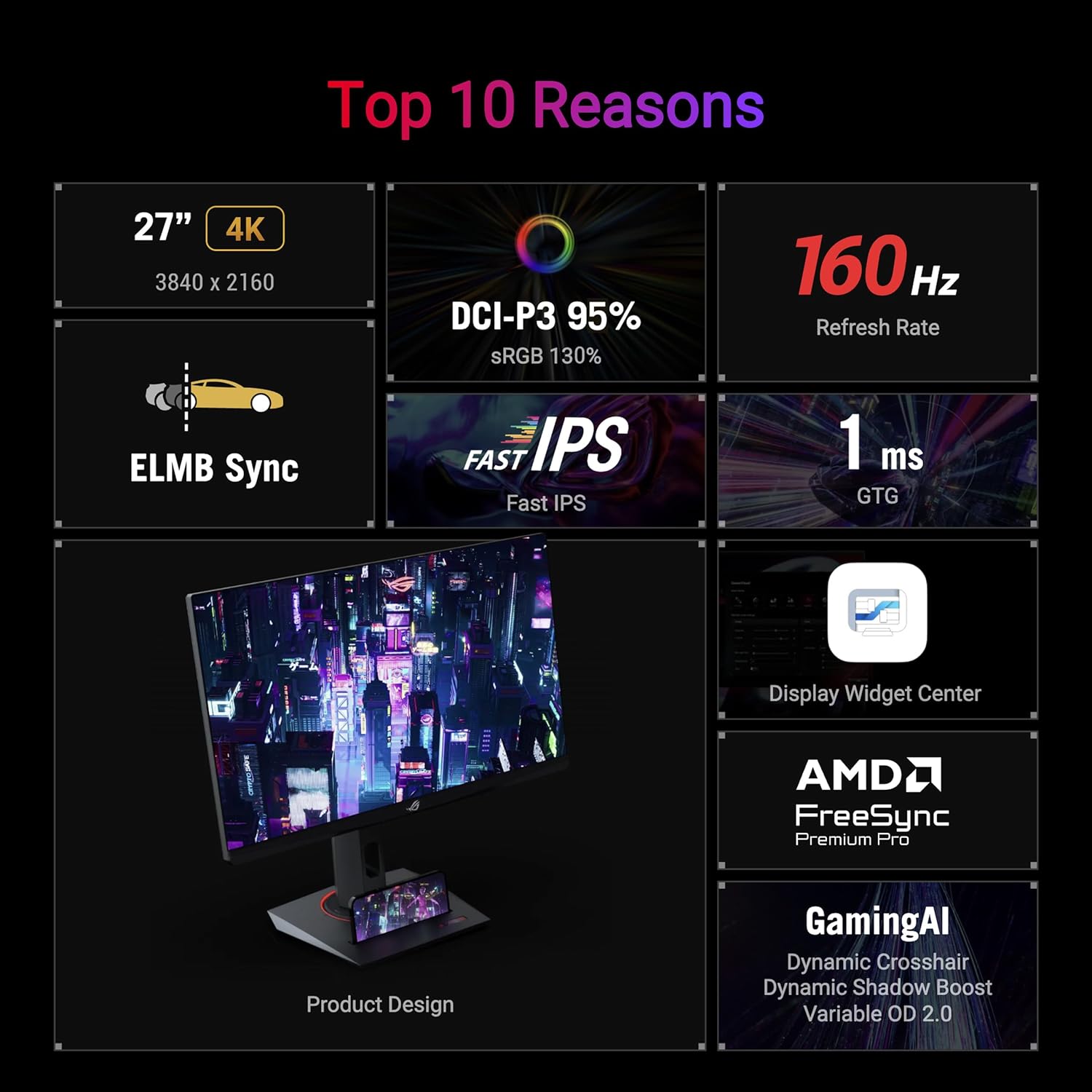 Écran Ordi Gaming 27" 4k - ASUS ROG Strix XG27 - 4k (3840 x 2160), 160Hz, 1ms