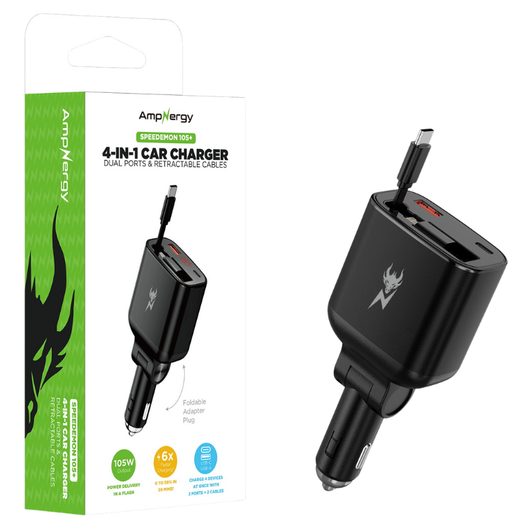 AmpNergy Speedemon Chargeur voiture 4-en-1 câbles intégrés