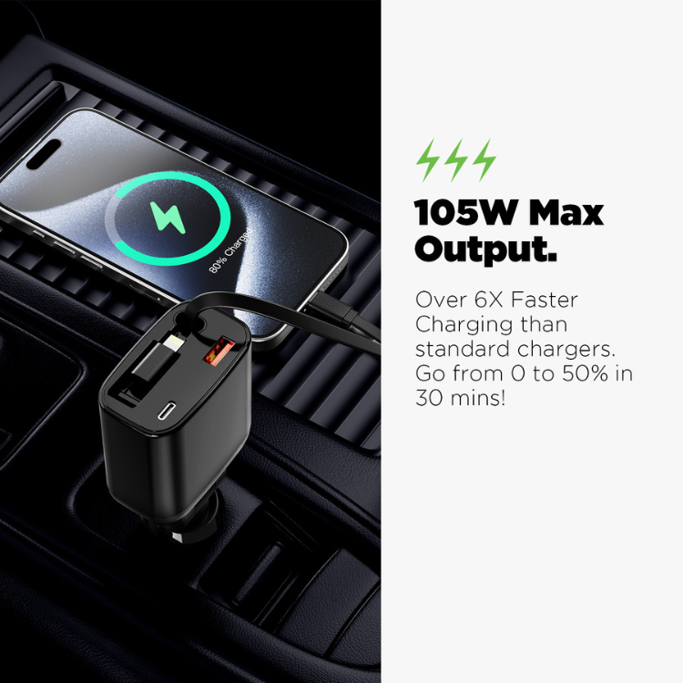 AmpNergy Speedemon Chargeur voiture 4-en-1 câbles intégrés