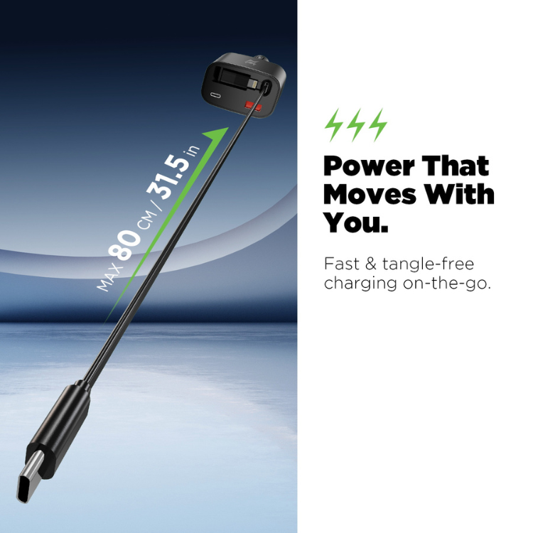 AmpNergy Speedemon Chargeur voiture 4-en-1 câbles intégrés