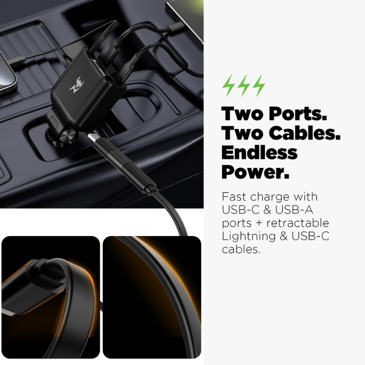 AmpNergy Speedemon Chargeur voiture 4-en-1 câbles intégrés
