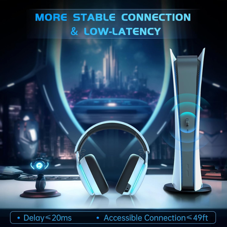 Gtheos Casque Gaming Sans Fil 2,4GHz pour PS5, PC, Switch