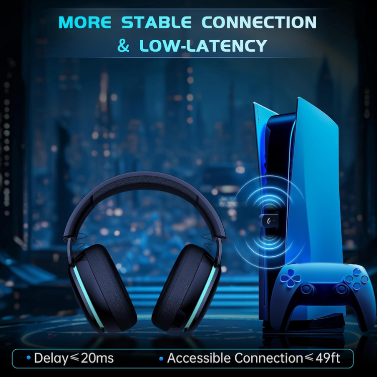 Gtheos Casque Gaming Sans Fil 2,4GHz pour PS5, PC, Switch