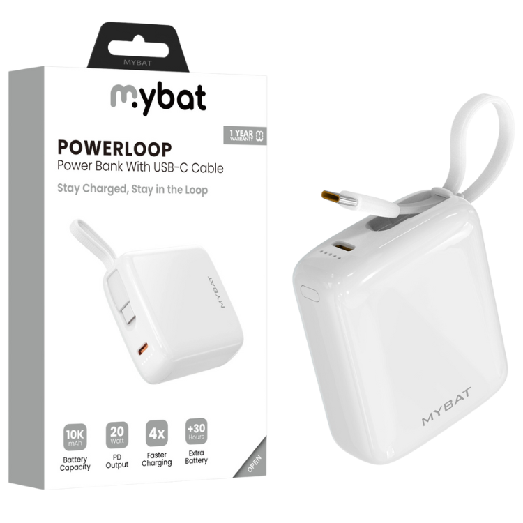 MyBat PowerLoop Batterie externe 10000mAh avec câble USB-C intégré
