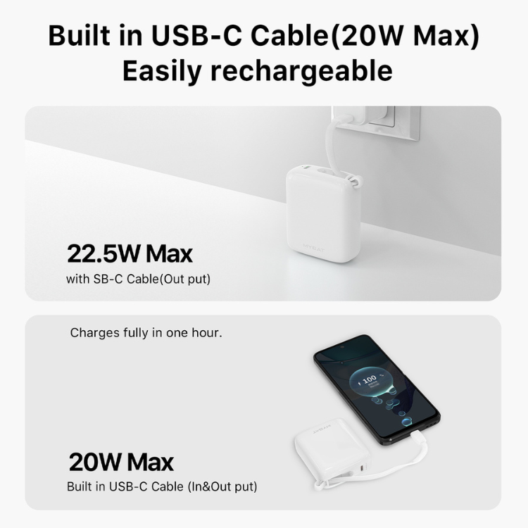 MyBat PowerLoop Batterie externe 10000mAh avec câble USB-C intégré