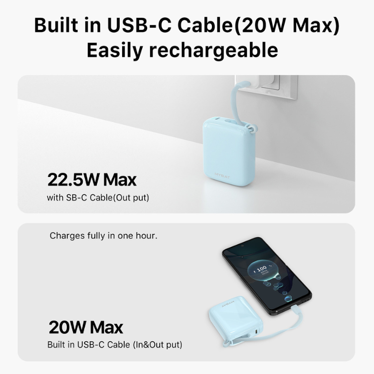MyBat PowerLoop Batterie externe 10000mAh avec câble USB-C intégré