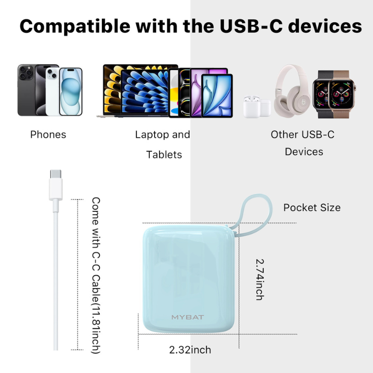 MyBat PowerLoop Batterie externe 10000mAh avec câble USB-C intégré