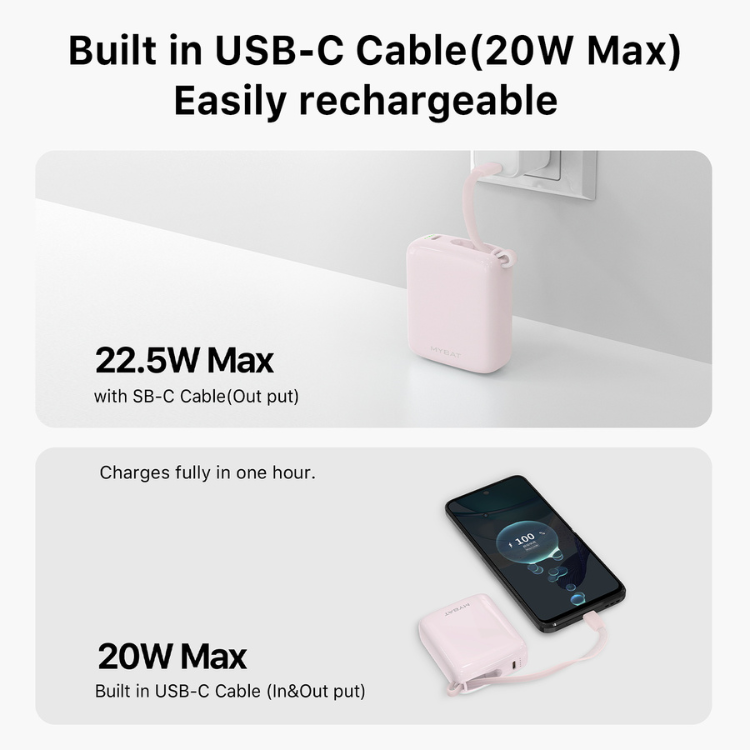 MyBat PowerLoop Batterie externe 10000mAh avec câble USB-C intégré