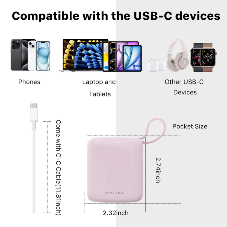 MyBat PowerLoop Batterie externe 10000mAh avec câble USB-C intégré