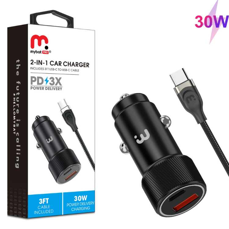 MyBat Pro Power Delivery X3 Chargeur voiture 30W 2en1 +câble USB-C