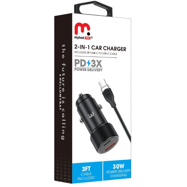 MyBat Pro Power Delivery X3 Chargeur voiture 30W 2en1 +câble USB-C